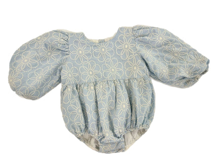 Blue Woven Bubble Lace Romper