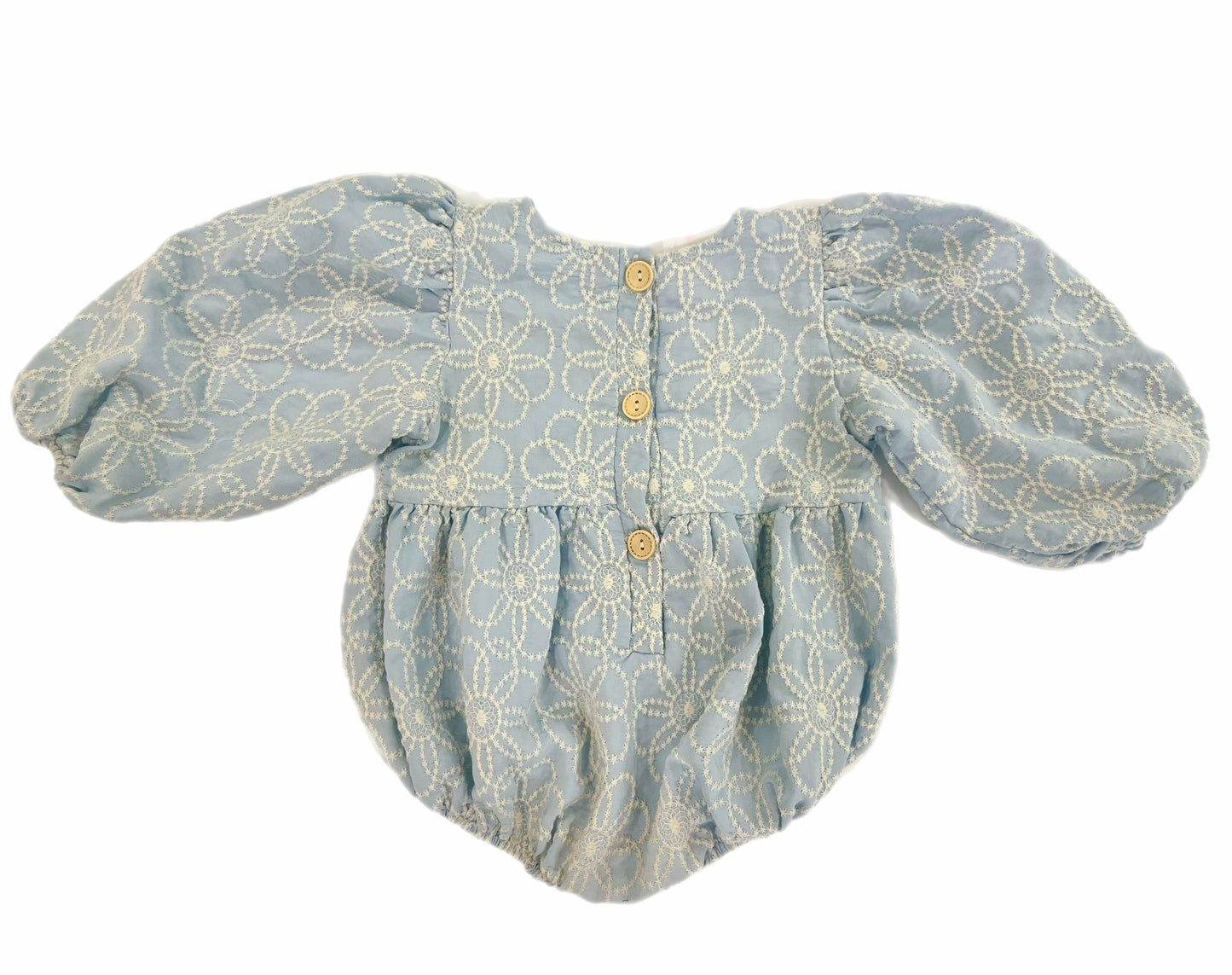 Blue Woven Bubble Lace Romper