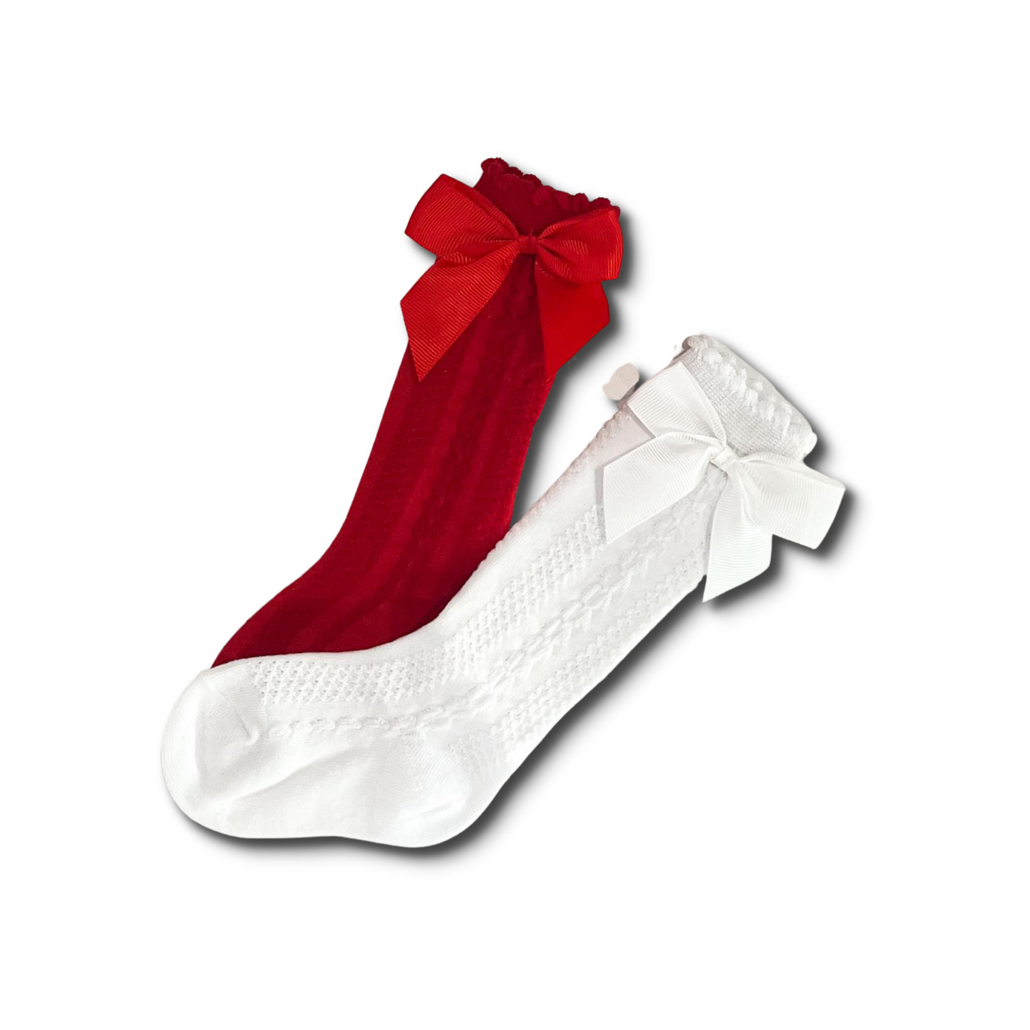 Red Patterned High Knee Socks